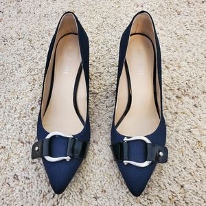 Nine West Denim Buckle Heels, Size 6.5